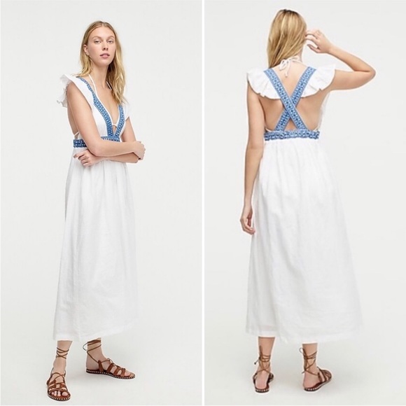J. Crew Dresses & Skirts - J. Crew Deep V-Neck Ruffle Embroidered White Maxi Dress NWT sz S